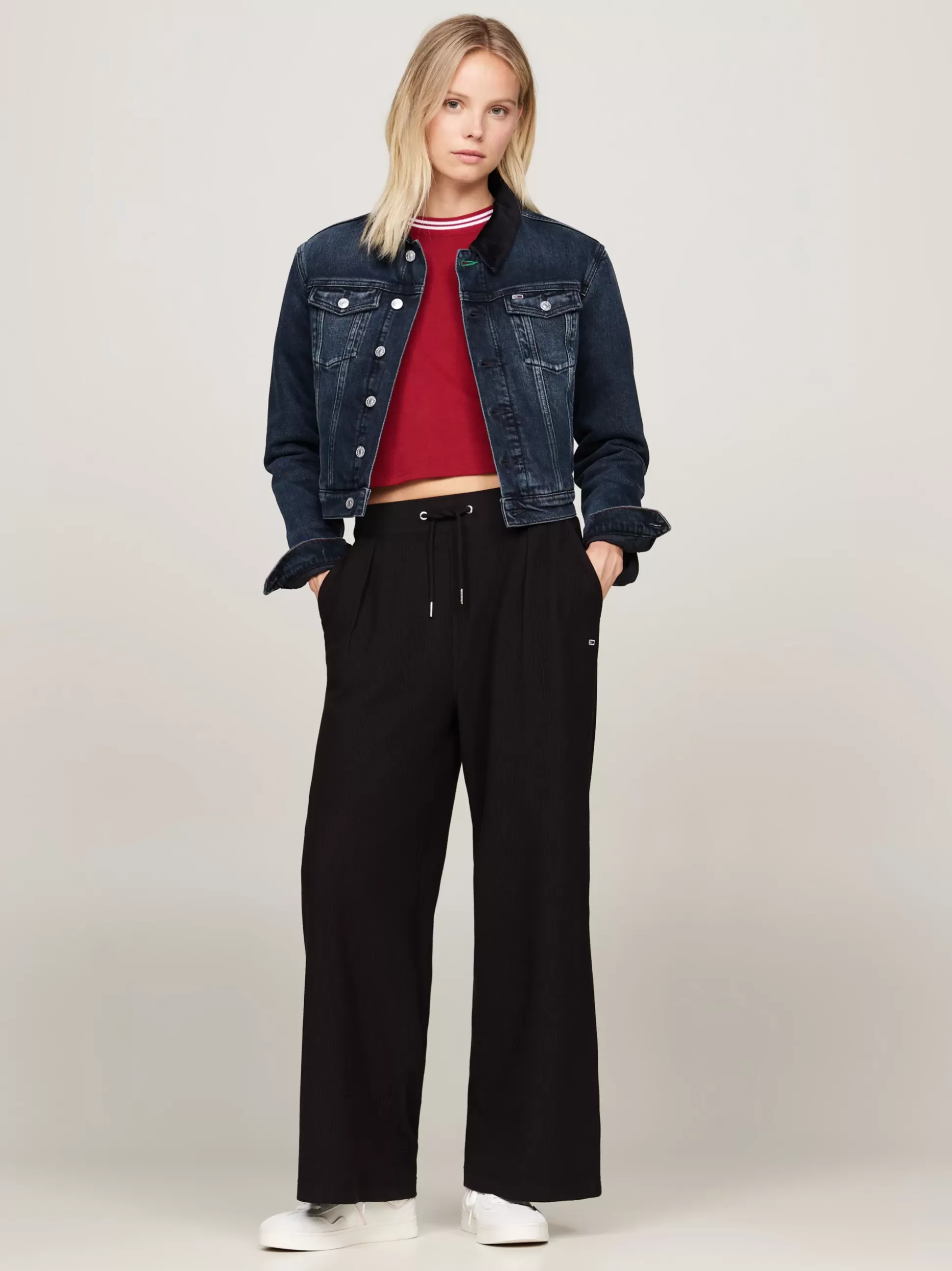 Tommy Hilfiger Spodnie^Prążkowane Joggery Z Szerokimi Nogawkami
